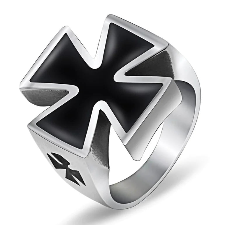 Exaggerated Cross Ring for Men - Vintage Titanium Steel