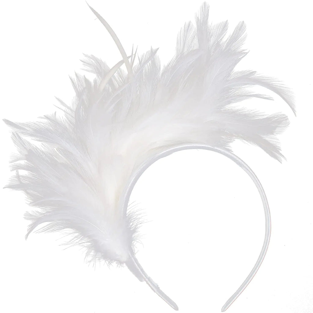 KICOFIT Feathers Headband Masquerade Headpiece for Women Halloween Christmas Party Favor Floral Fascinator Crown (Feather-white One size)