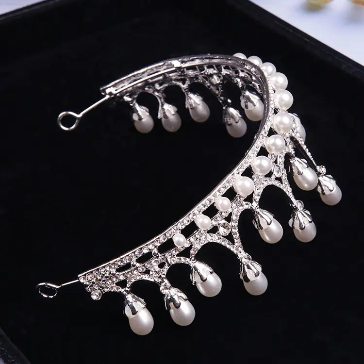 Korean Style Bridal Crown with Pearls and Rhinestones