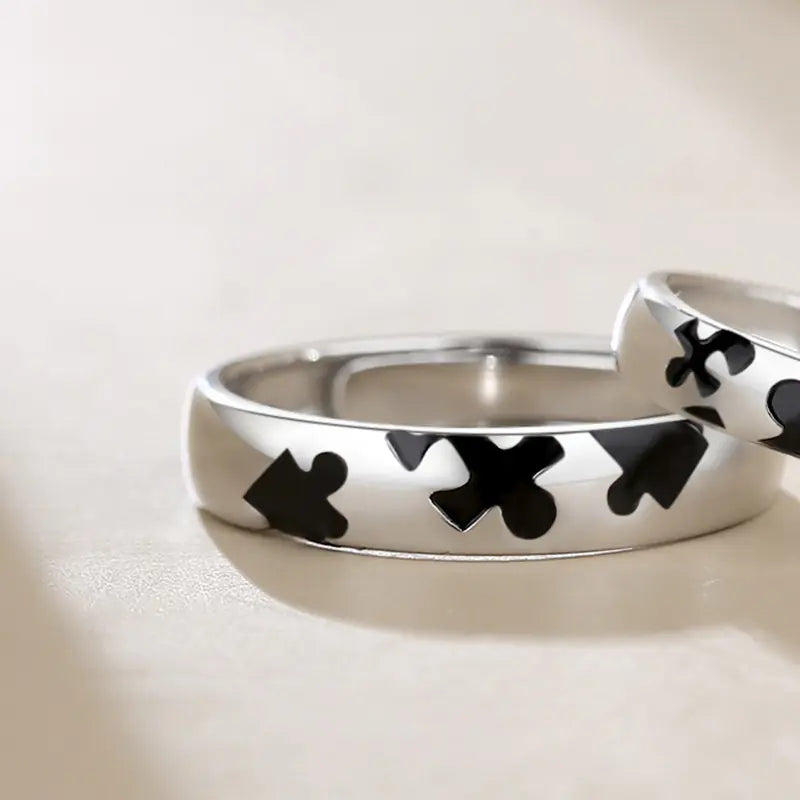 925 Sterling Silver Puzzle Couple Ring Design