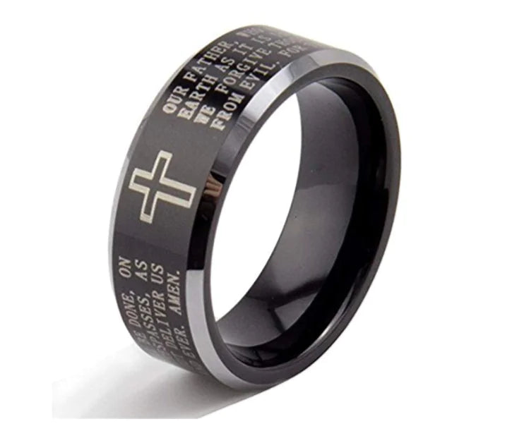 Men's Cross Ring in Black Tungsten Steel