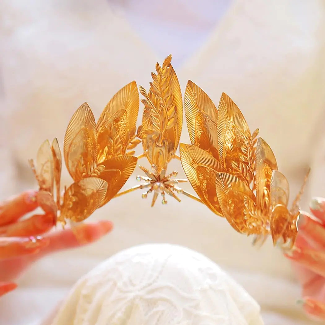 Yean Big Gold Leaf Crown Greek God Headband Golden Roman Laurel Headwear for Women and Girls