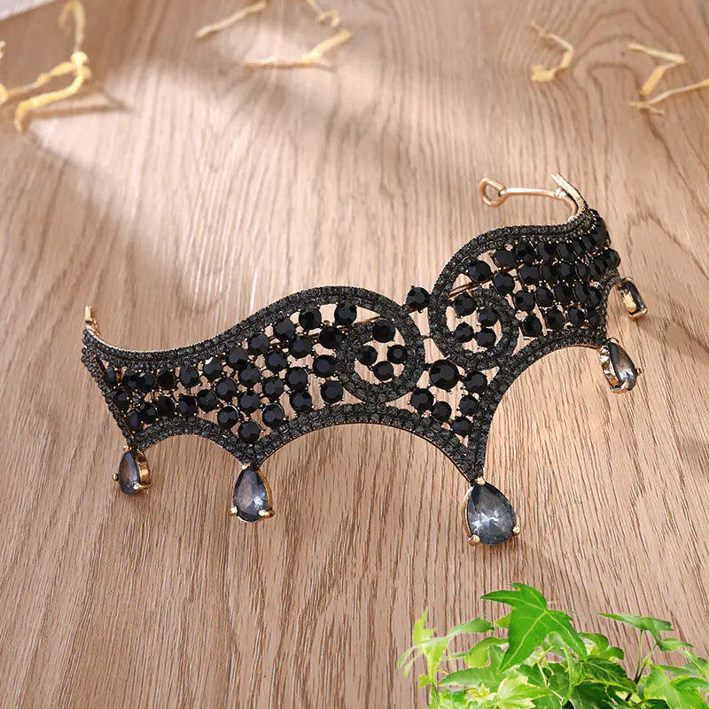 Vintage Baroque Black Zircon Bride Crown for Photography