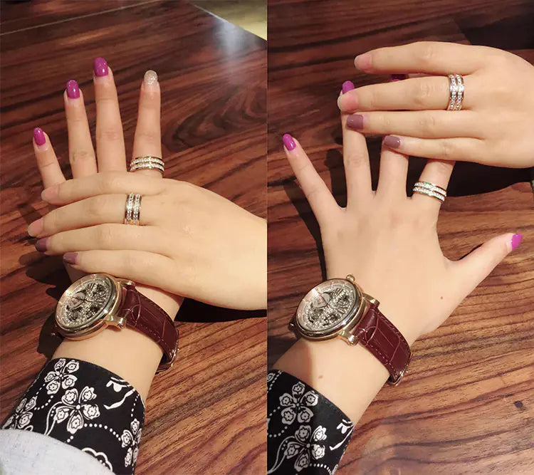 Double Row Square Zircon Stainless Steel Ring for Women