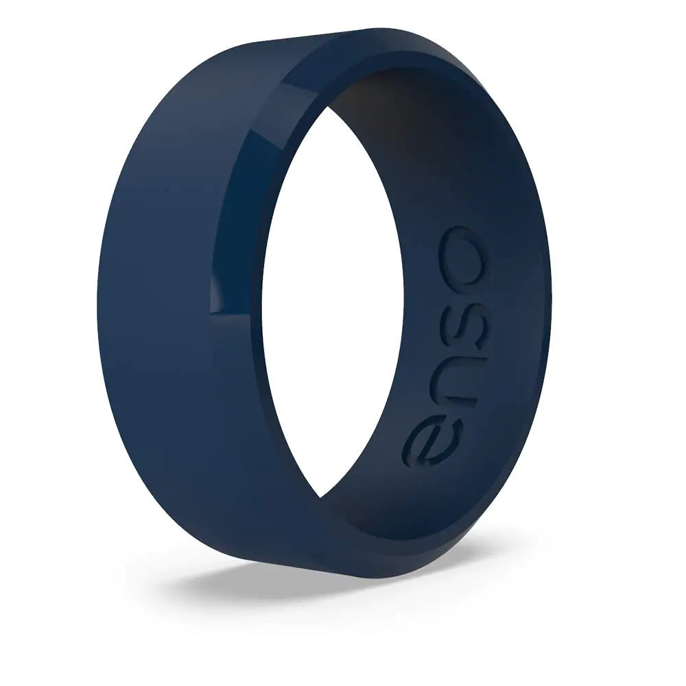 Enso Rings Bevel Classic Silicone Wedding Ring – Hypoallergenic Unisex Wedding Band – Comfortable Band for Active Lifestyle – 8mm Wide 2.16mm Thick Navy Blue Size: 9