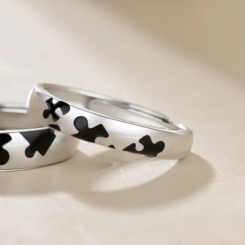 925 Sterling Silver Puzzle Couple Ring Design