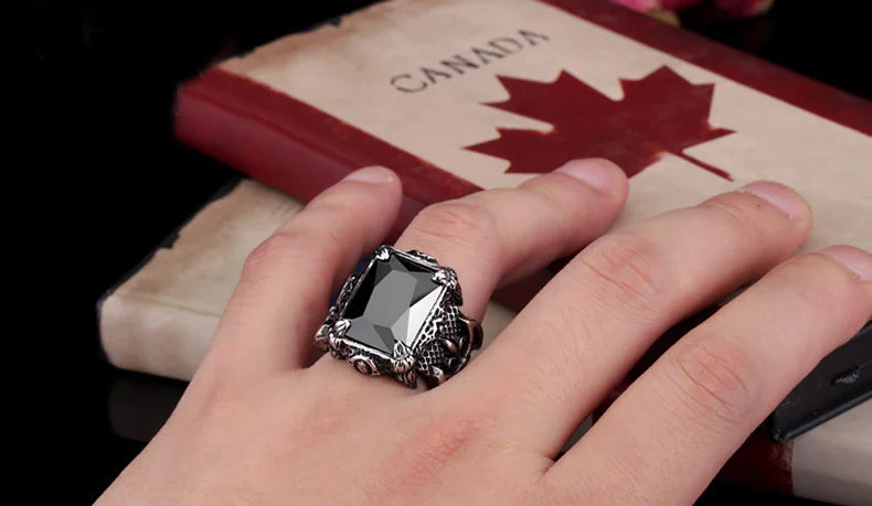 Vintage Stainless Steel Men's Rings with Ruby Design