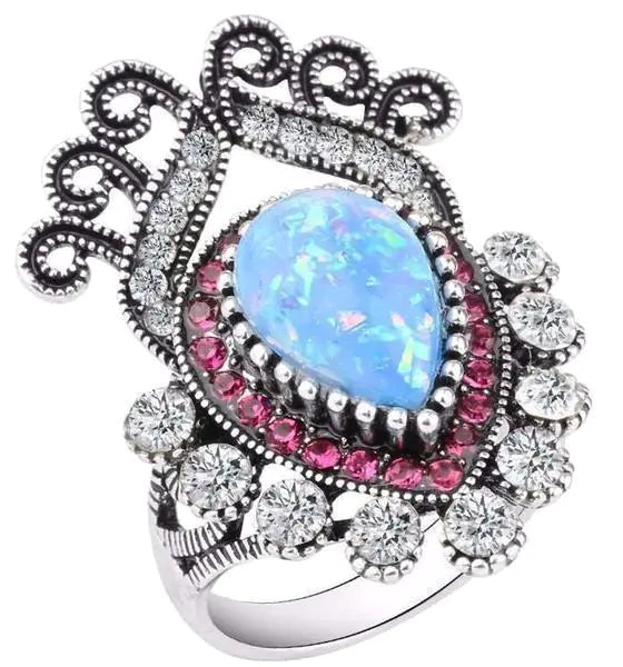 Elegant Bohemian Style Silver Ring with Gemstone Crystals