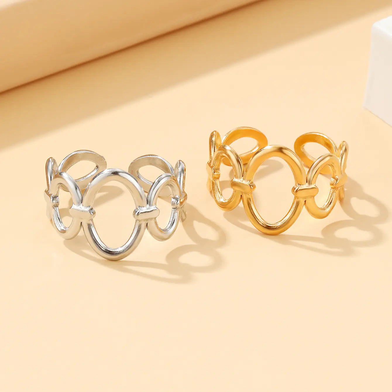 Geometric Stainless Steel Open Ring for Women