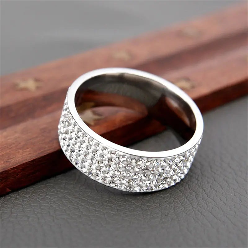 Five-Row Diamond Curved Titanium Steel Couple Ring