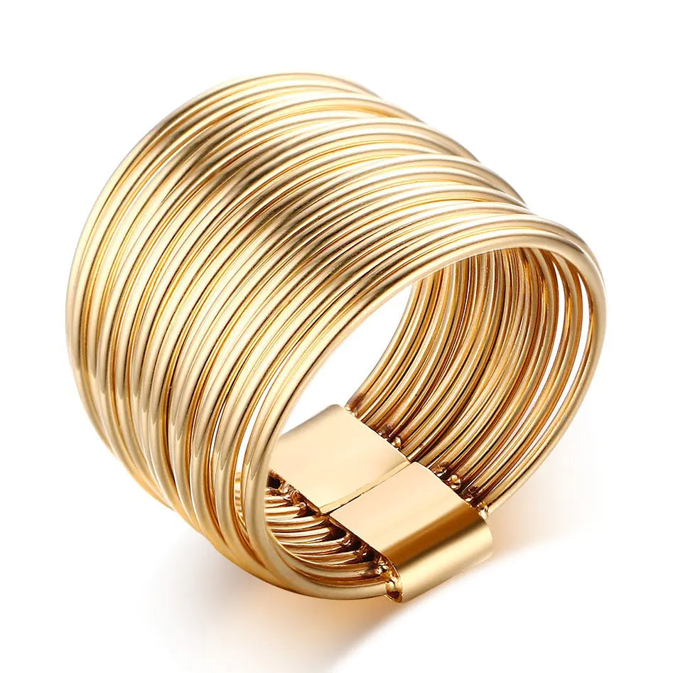 Gold Stainless Steel Multi-Band Ring for Women