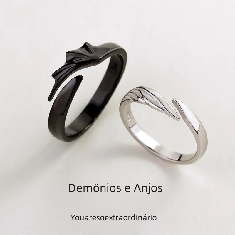 S925 Silver Angel Devil Couple Rings for Halloween