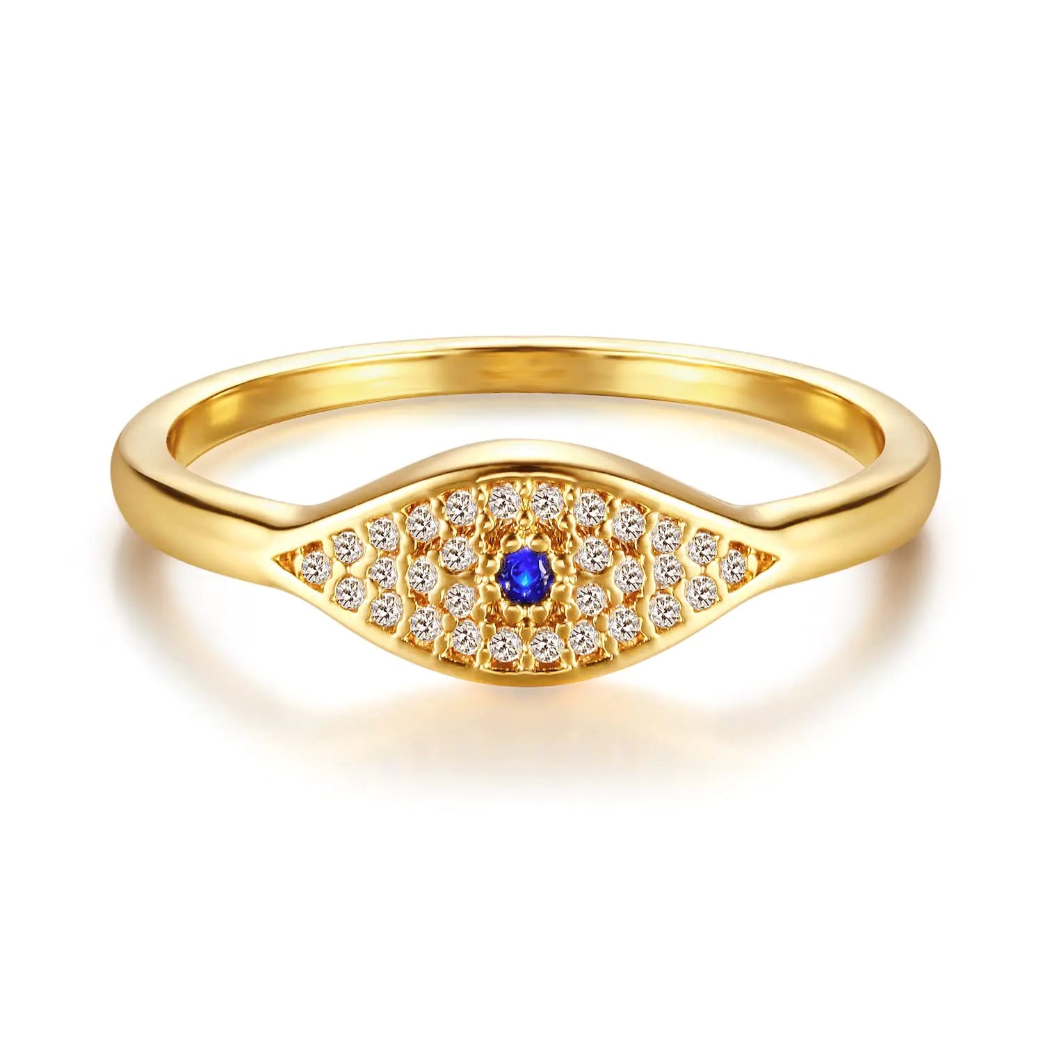 GNIRTSI Gold Evil Eye Ring for Women Cubic Zirconia 14K Gold Plated Minimalist Stack Thin Band Finger Jewelry Size 7