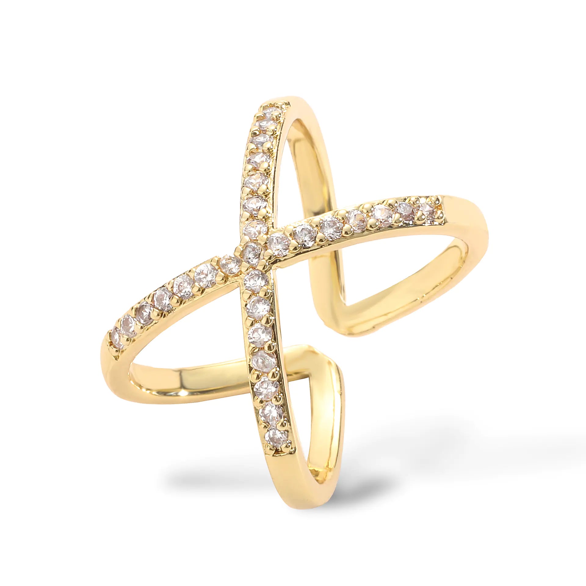 HECHENG 18K Gold Plated Cross X Ring for Women