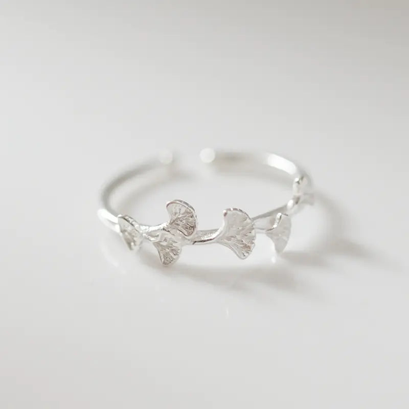 Ginkgo Leaf Design S925 Silver Ring for Women