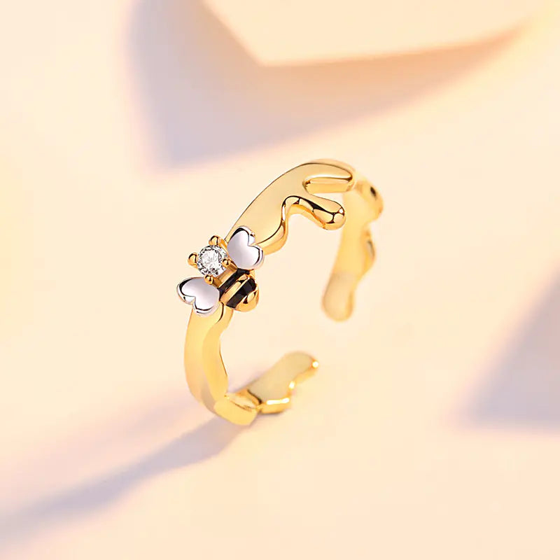 S925 Sterling Silver Couple Bee Rings Set