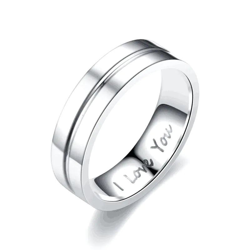 Titanium Steel Couple Ring with I LOVE YOU Design