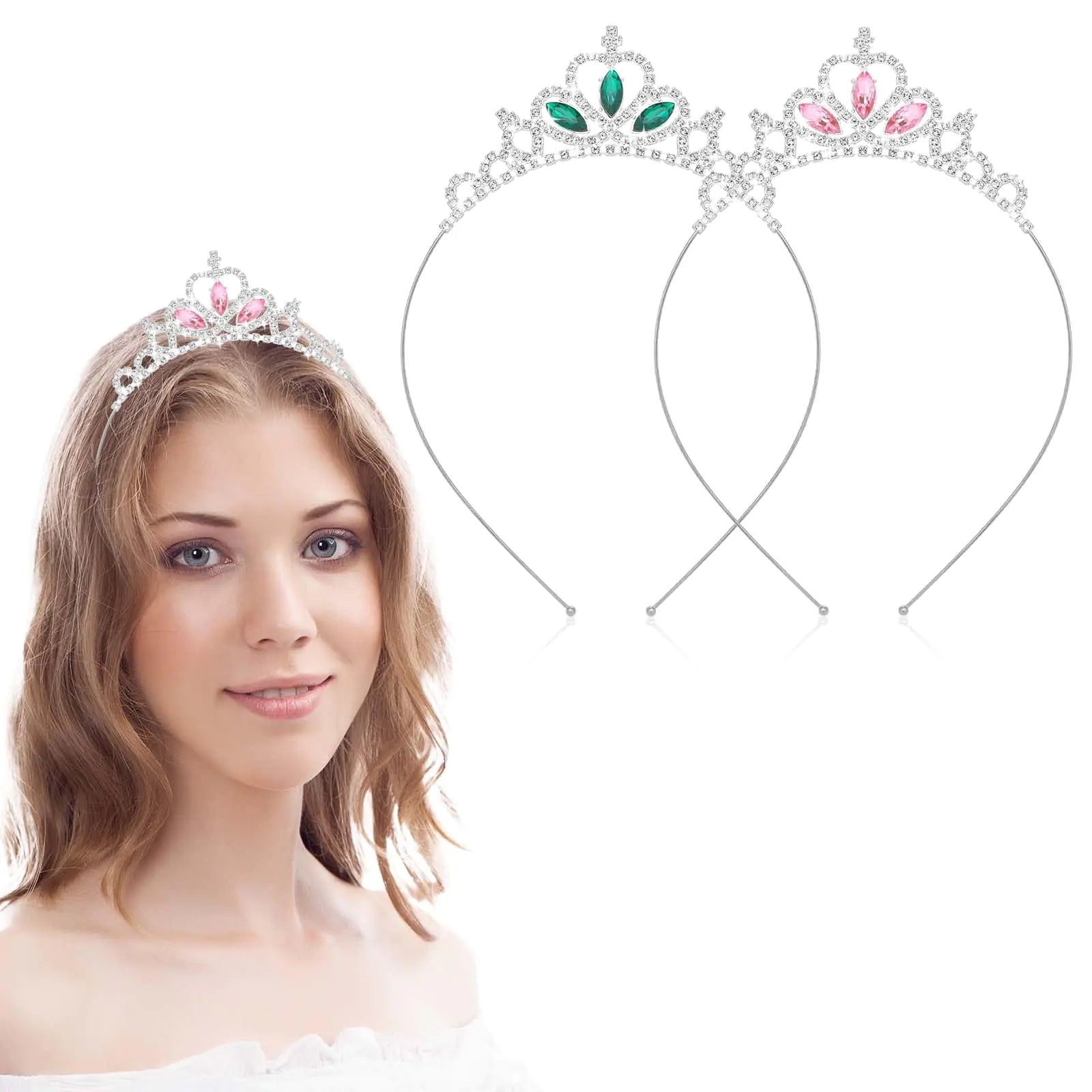 Mozeat Lens 2Pcs Crystal Tiara Crown Silver Princess Crystal Headband Heart Rhinestone Tiara Crown for Women Birthday Party Rhinestones Headbands Bride Wedding Headpieces
