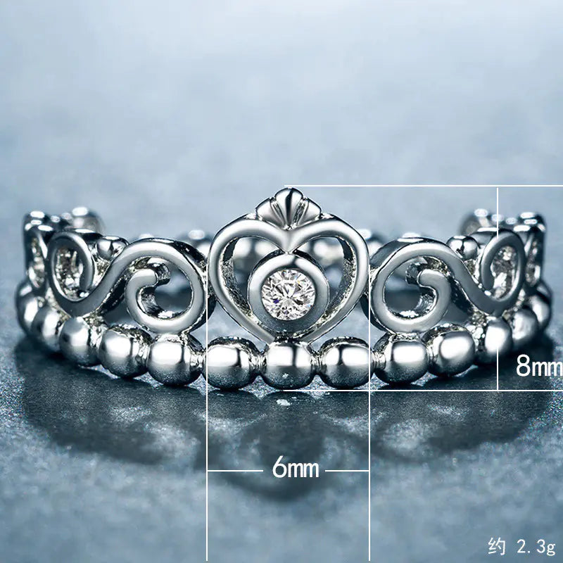 Minimalist Heart Crown Women's Ring with Zircon Jewelry