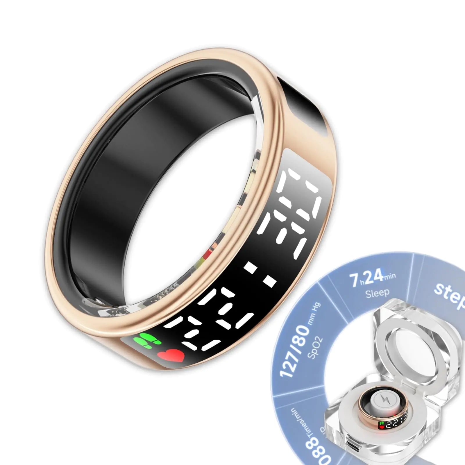 Touch Screen Smart Ring for Men Women 2024 New Fitness Ring with Heart Rate Monitor Sleep Monitor Step Blood Oxygen TrackerRemote PhotographyIP68 Waterproof (Gold 11#)