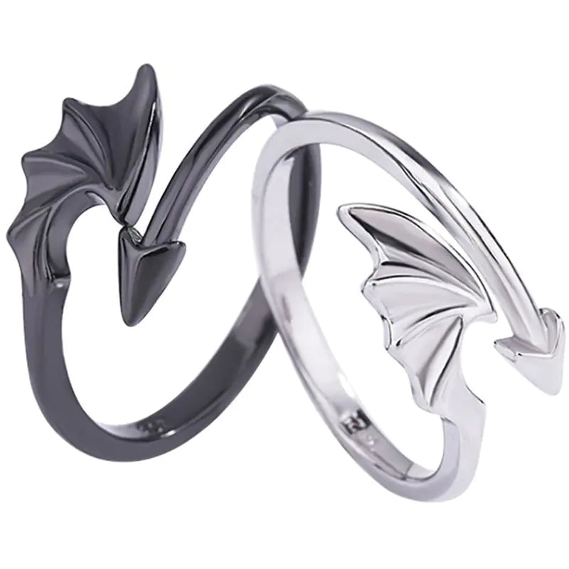 S925 Silver Angel Demon Wings Couple Rings (Adjustable)