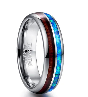 Men's Tungsten Ring with Carbonized Wood - Engagement Gift