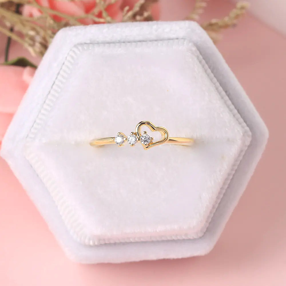 14K Gold Plated Heart-Shaped Thin Ring for Women