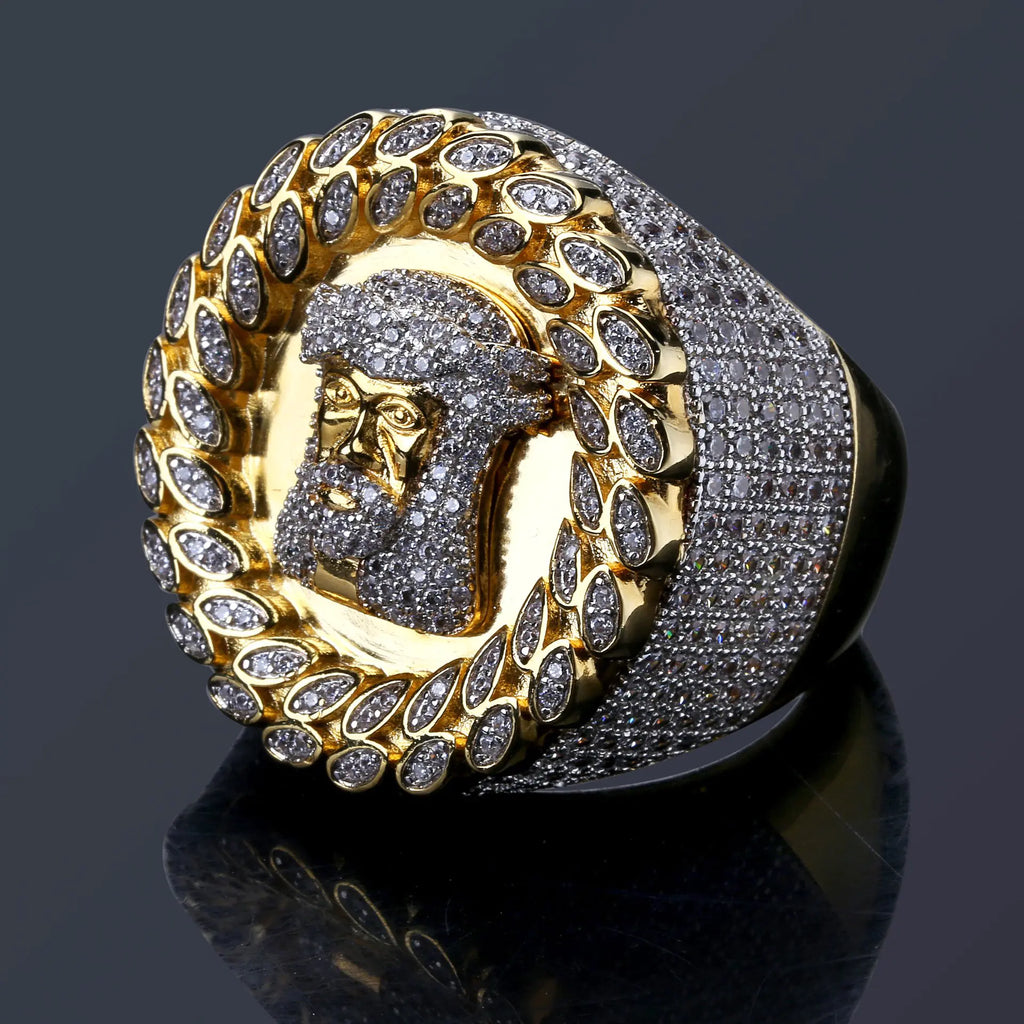 Zircon-Studded Hip-Hop Men's Ring