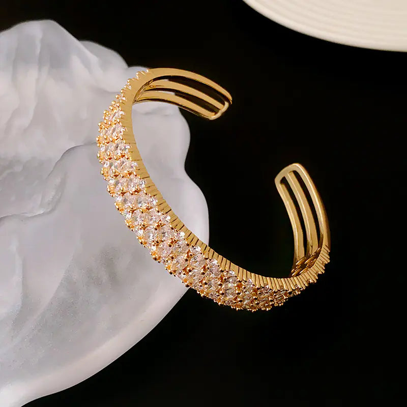 Affordable Luxury Gold Plated Zircon Open-Ended Bracelet