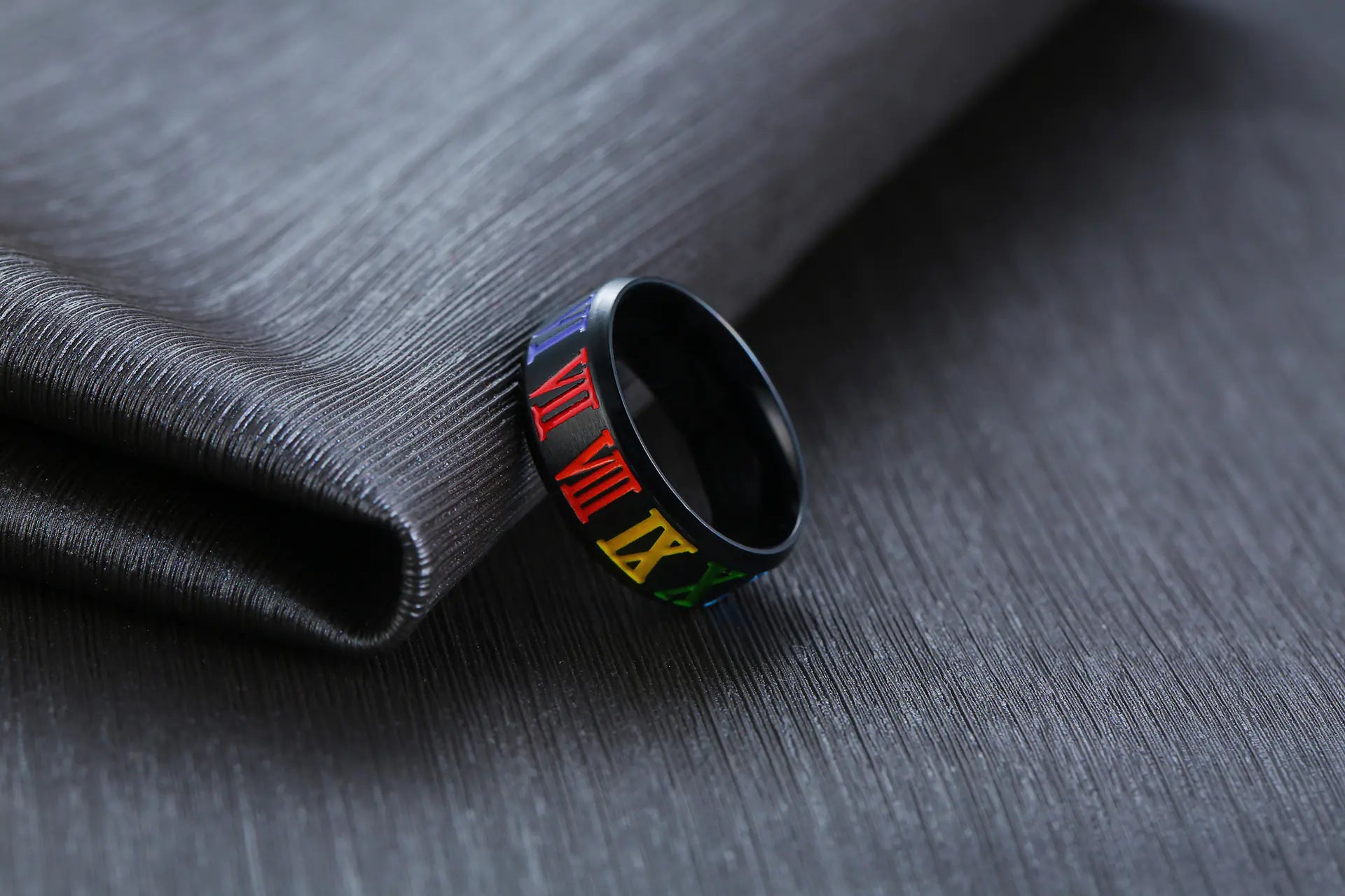 8MM Titanium Rainbow Roman Numeral Ring for Men