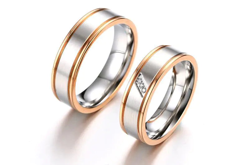 Stainless Steel Couple Rings with Brick Design