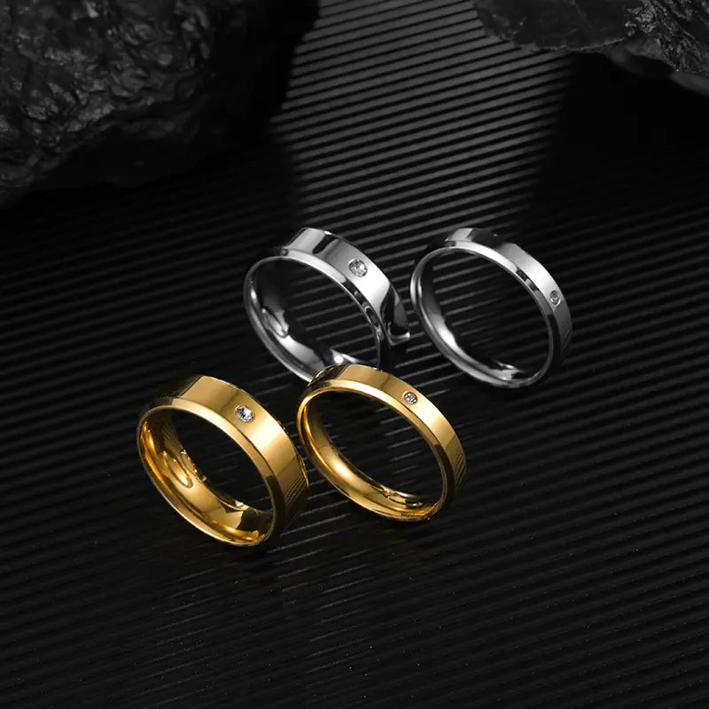 Gold Plated Stainless Steel Double Beveled Zirconia Ring