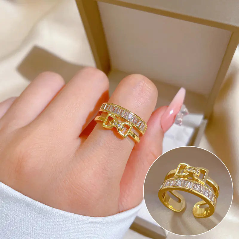 Geometric Design Gold-Plated Diamond Ring for Women