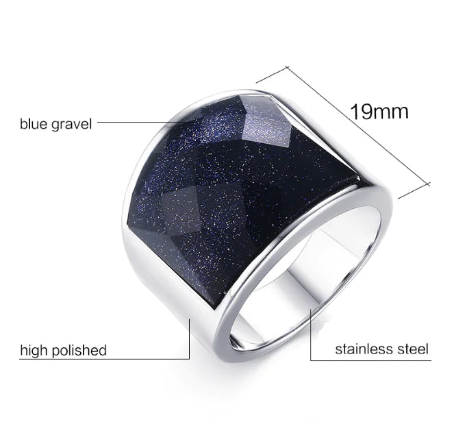 19MM Stainless Steel Blue Sandstone Ring for Men