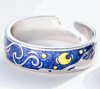 Elegant Sea Blue Starry Sky Couple Ring