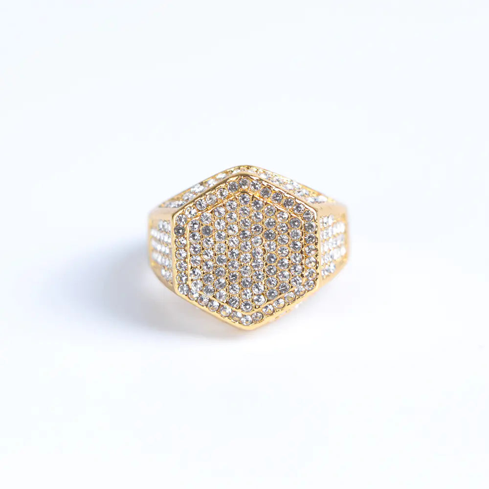 Hexagon Men's Ring with Zirconia Inlay (Hip Hop Style)