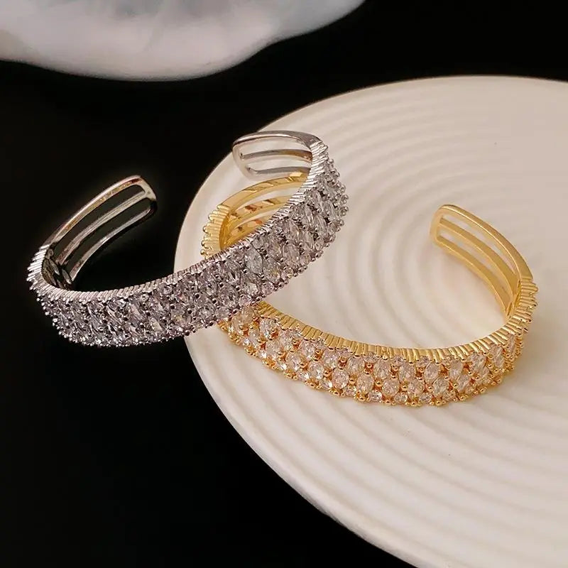 Affordable Luxury Gold Plated Zircon Open-Ended Bracelet