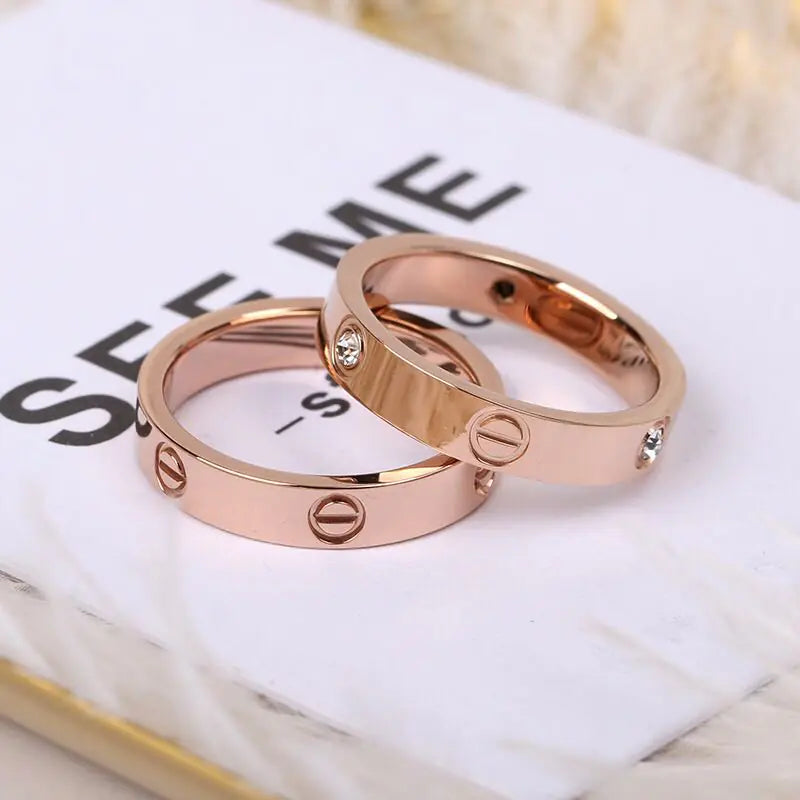 Rose Gold Titanium Steel Couple Rings for Students