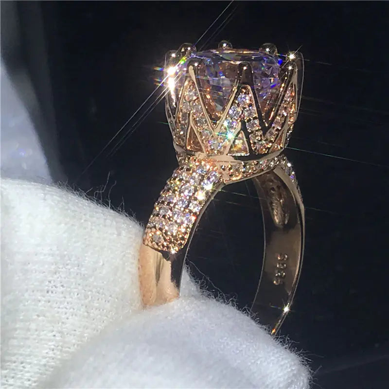 Crown Ring with Zircon and Diamond Accents