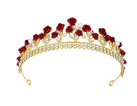 Bridal Crown with Korean Red Flower Hair Accessories