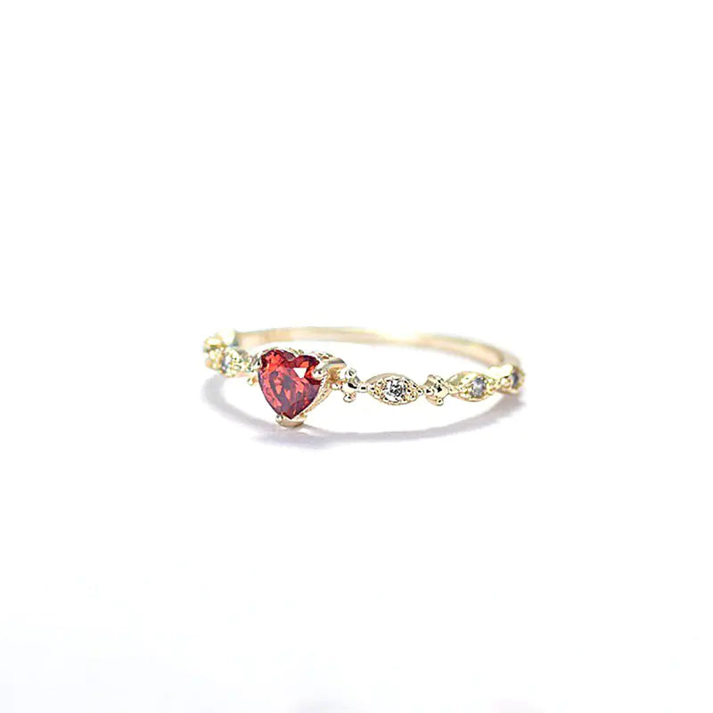 14K Gold-Plated Heart Ruby Ring for Women