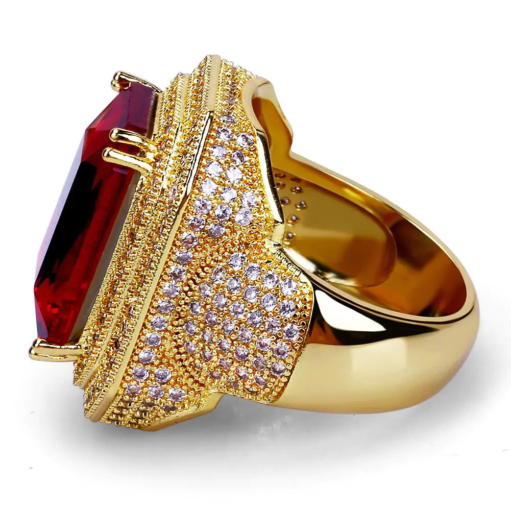 Gold-Plated Zirconia and Ruby Hip Hop Ring