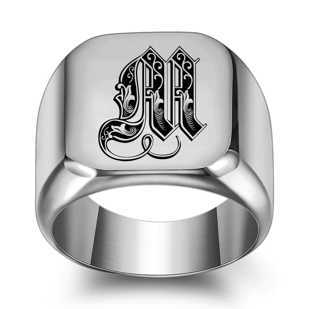 26 Initial Letter Titanium Steel Ring for Men