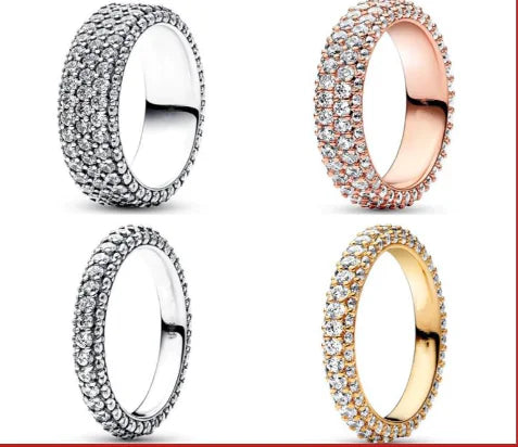 Rose Gold Plated Double Row Diamond Ring for Women