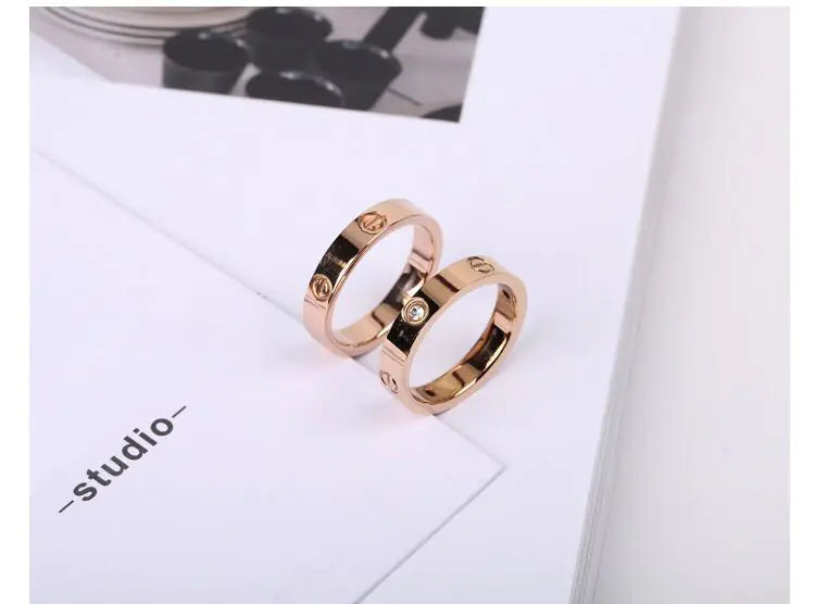 Rose Gold Titanium Steel Couple Rings for Students