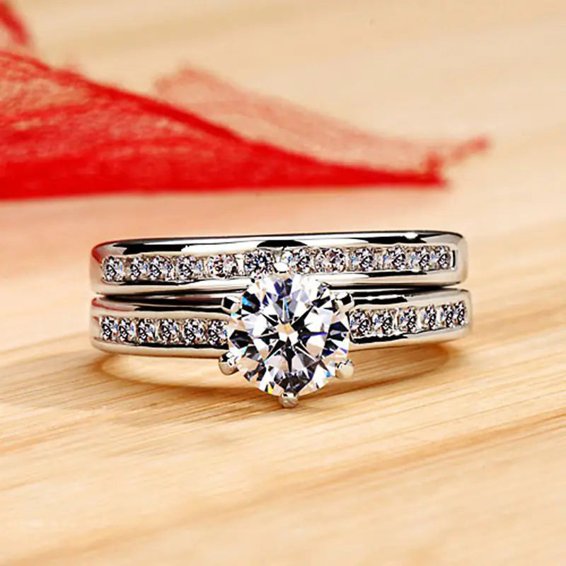 White Gold Plated Couple Ring Set