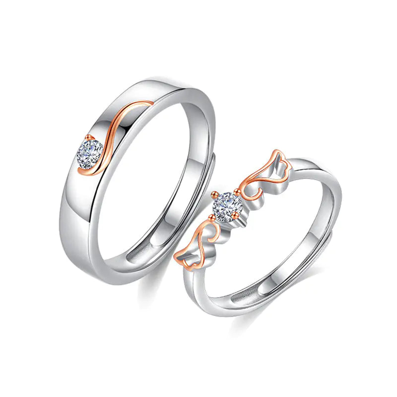 Couple Rings Open Design S925 Silver Angel Wings