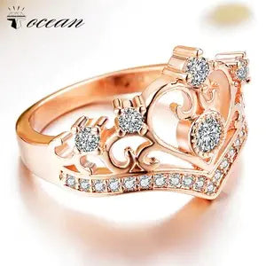 Crown Ring with 18K Gold Plating and Zircon Stones