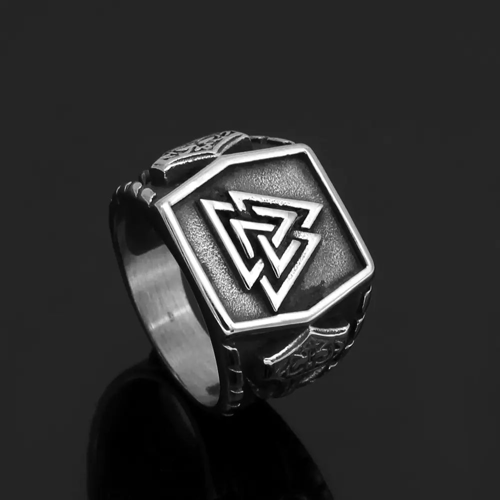 Vintage Viking Triangle Rune Titanium Steel Ring