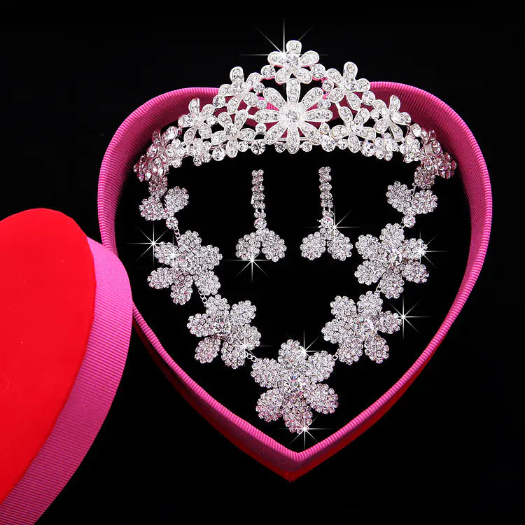 Pearl and Rhinestone Bridal Crown with Jewelry Set